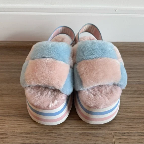 Ugg Disco Checkered platform slides Pink/Blue/White - Picture 3 of 16